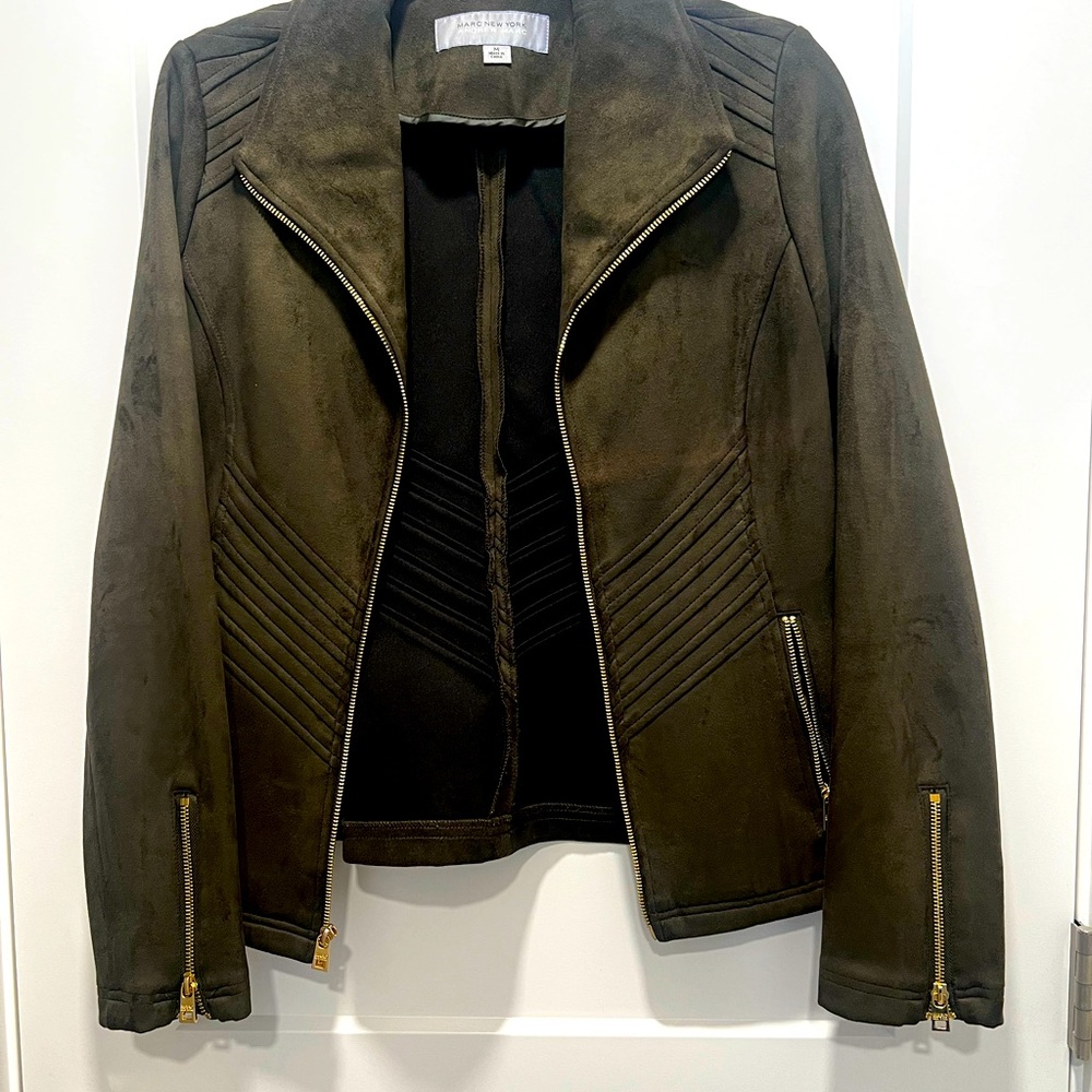 Medium Marc New York Andrew Marc Olive Faux Suede Moto Jacket